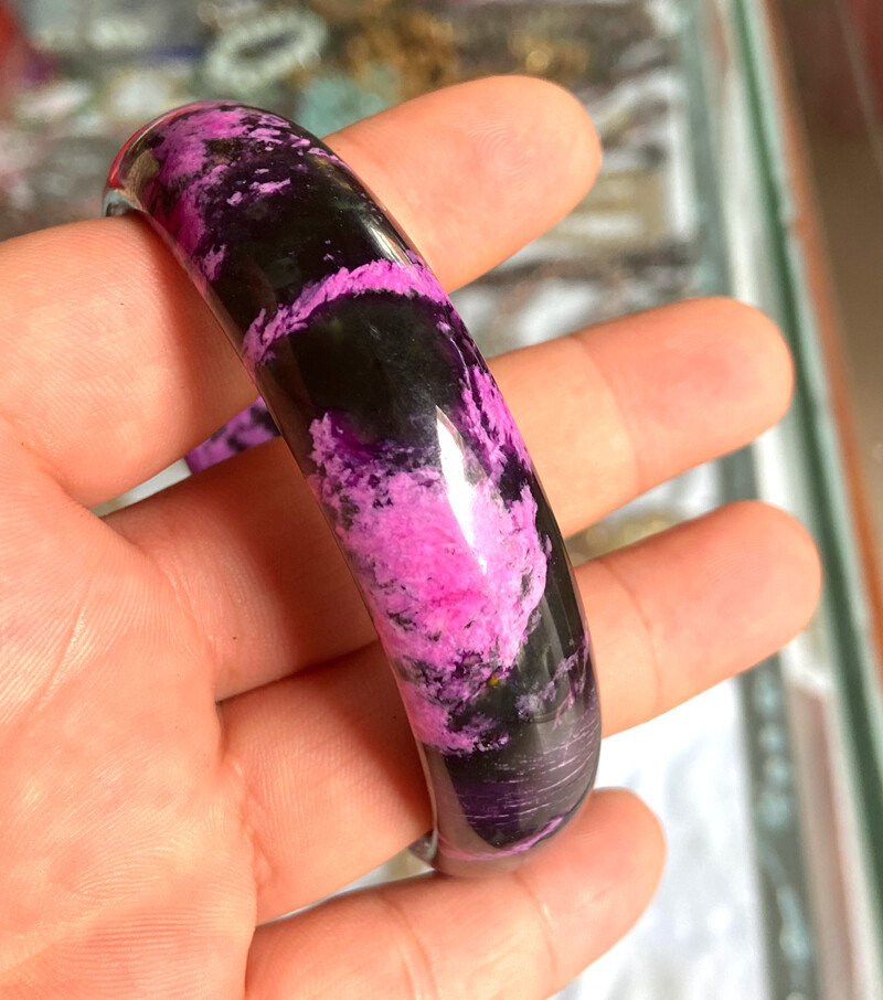 69 mm Huge Natural Hand-Carved Beautiful Peach Blossom Jade Bangle Bracelet