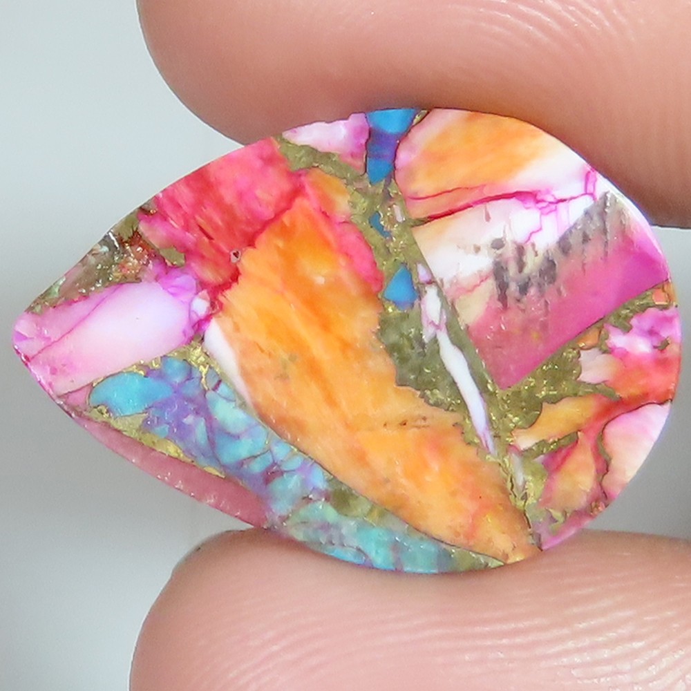 10.65 Cts Spiny Oyser Copper Turquoise Pear Healing Gemstone 18x26x2 mm MS921