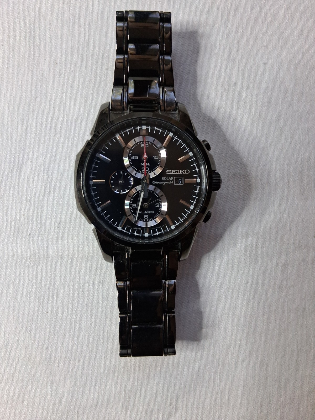 Seiko Men’s Solar Chronograph Black Stainless Steel Alarm 43mm Watch V172-0AF0