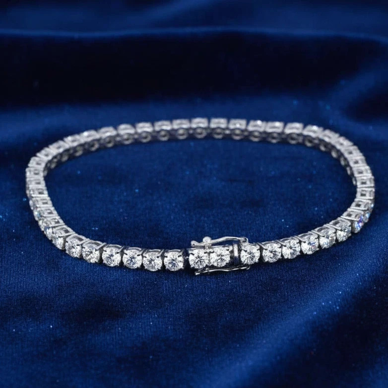 4mm, VS1 White Diamonds Tennis Bracelet-14Ct 7″ Inch 18K White Gold Plated