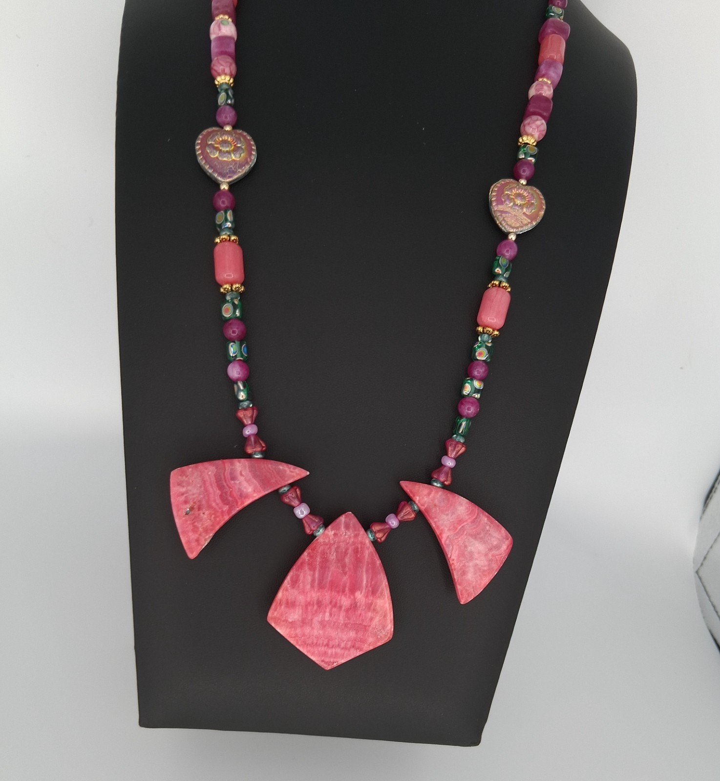Rhodochrosite Statement Necklace with Rhodochrosite & Asstd Pink Beads