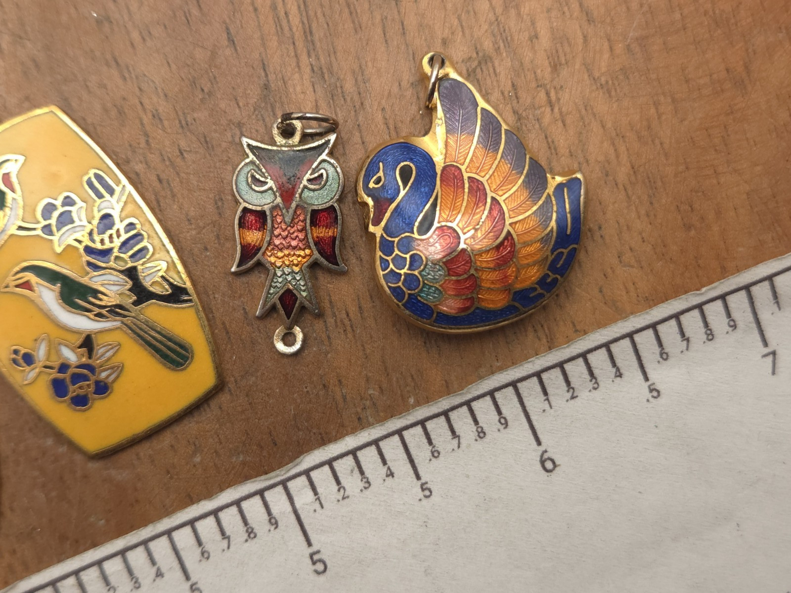 Vintage Enamel Cloisonne Birds Owl Floral Craft Pendants Jewelry Making Lot 2