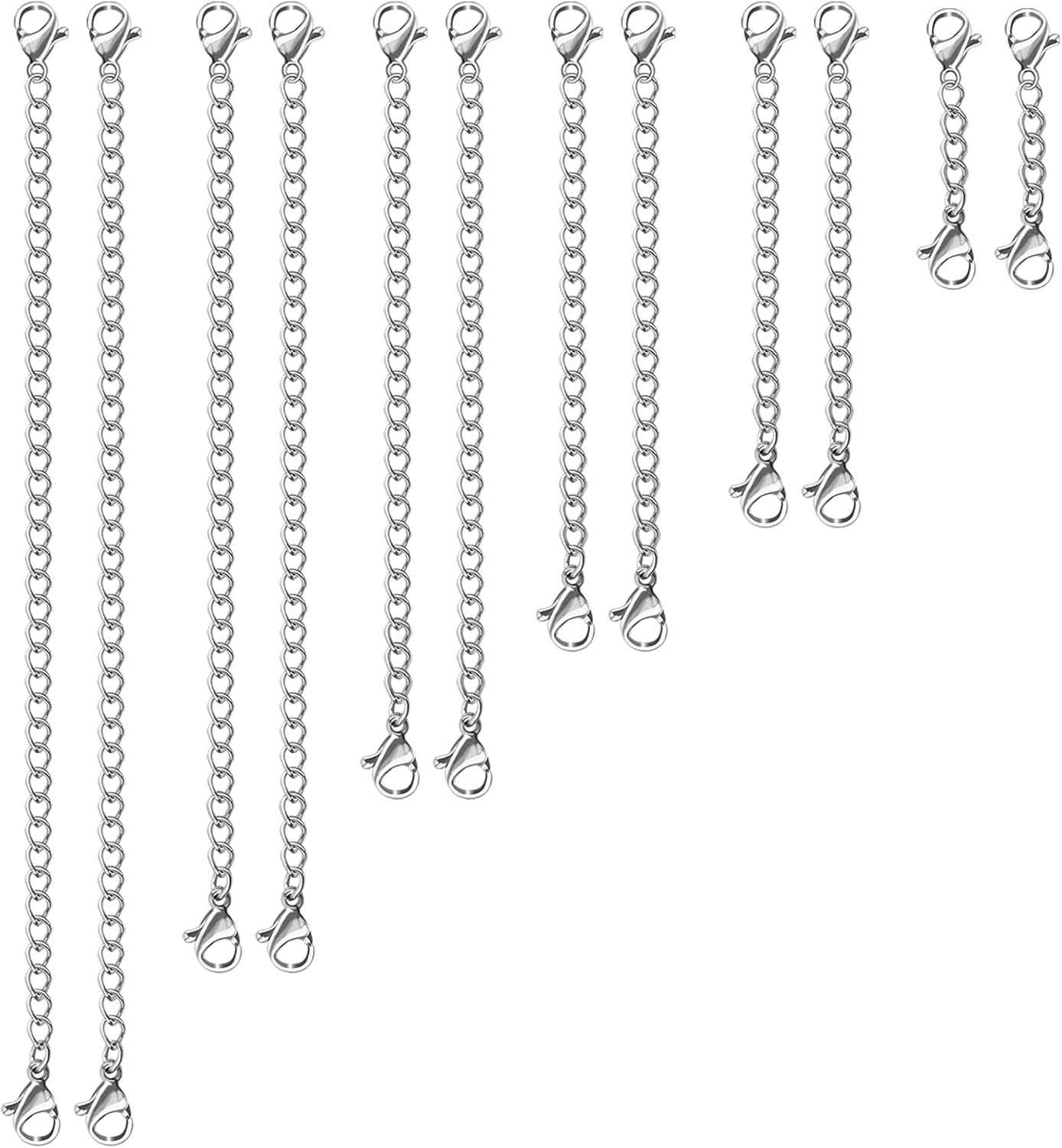 12 Pcs Extender /Safety Chain Extender Necklace Bracelet Lobster lock 1″ To 6″