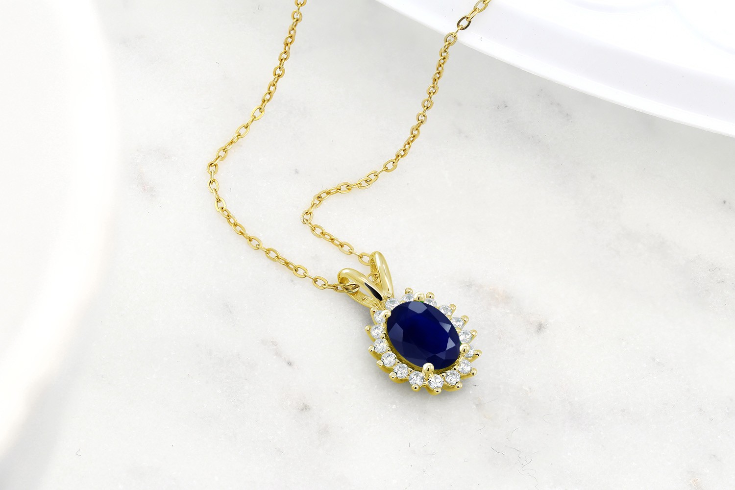 14K Yellow Gold Gemstone Birthstone Halo Pendant Necklace | 8X6MM | Gold