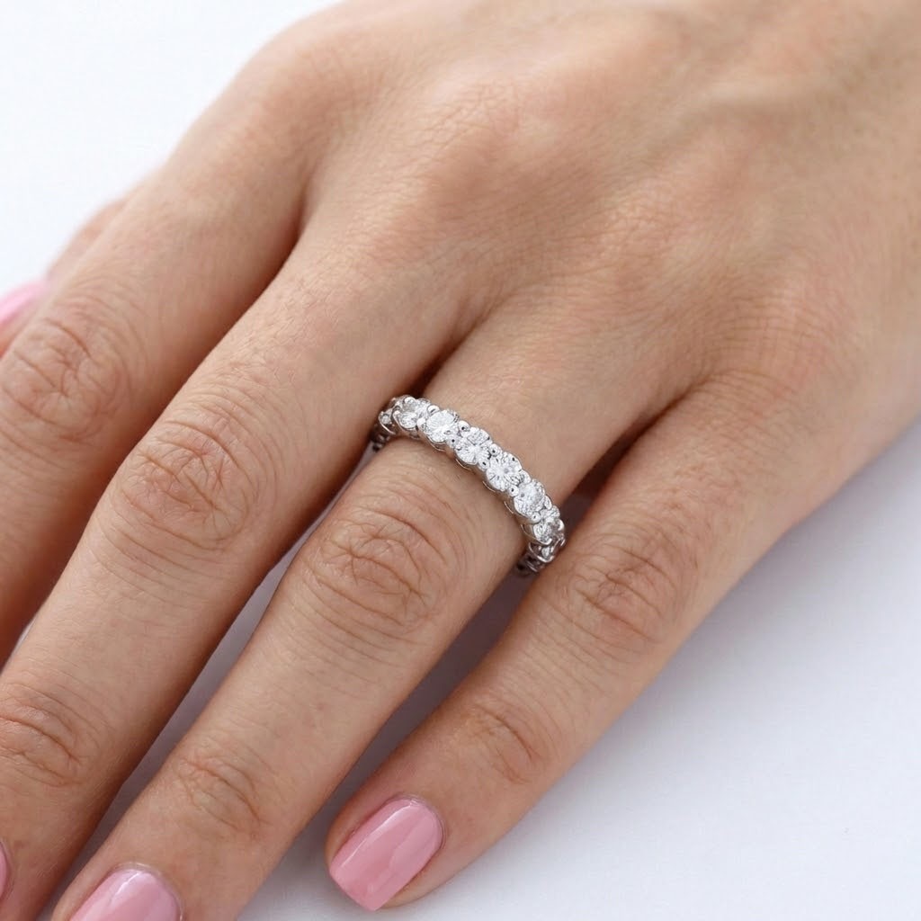 Eternity Wedding Ring Solid 14K Gold Classic Round 1.87 CT Natural Diamond F VS2