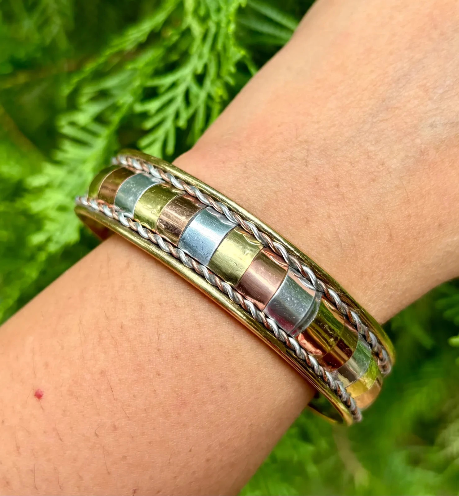 1Pc Pure Ashtadhatu Copper Brass Silver Healing Bangle Cuff Bracelet Spiritual