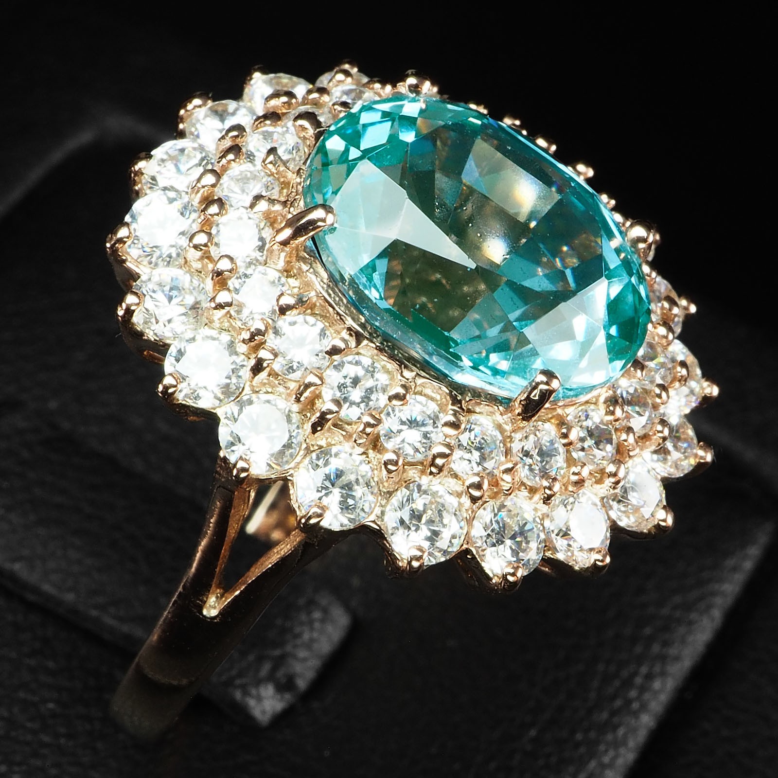 Seafoam Green Paraiba Tourmaline Oval 6.15Ct 925 Sterling Silver Rose Gold Rings