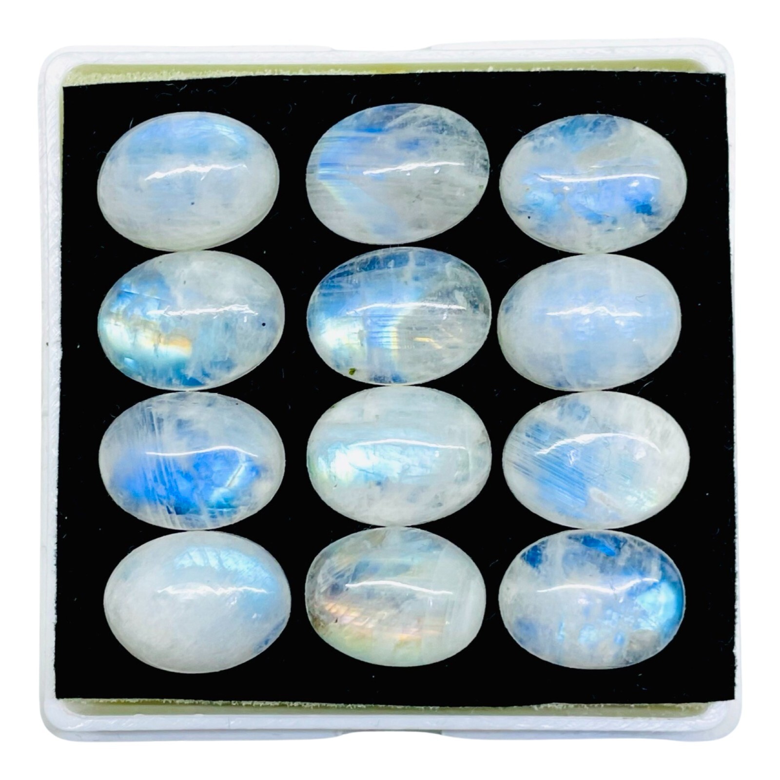 12 Pcs Natural Rainbow Moonstone 16x12mm Oval Blue Shines Cabochon Gemstones Lot