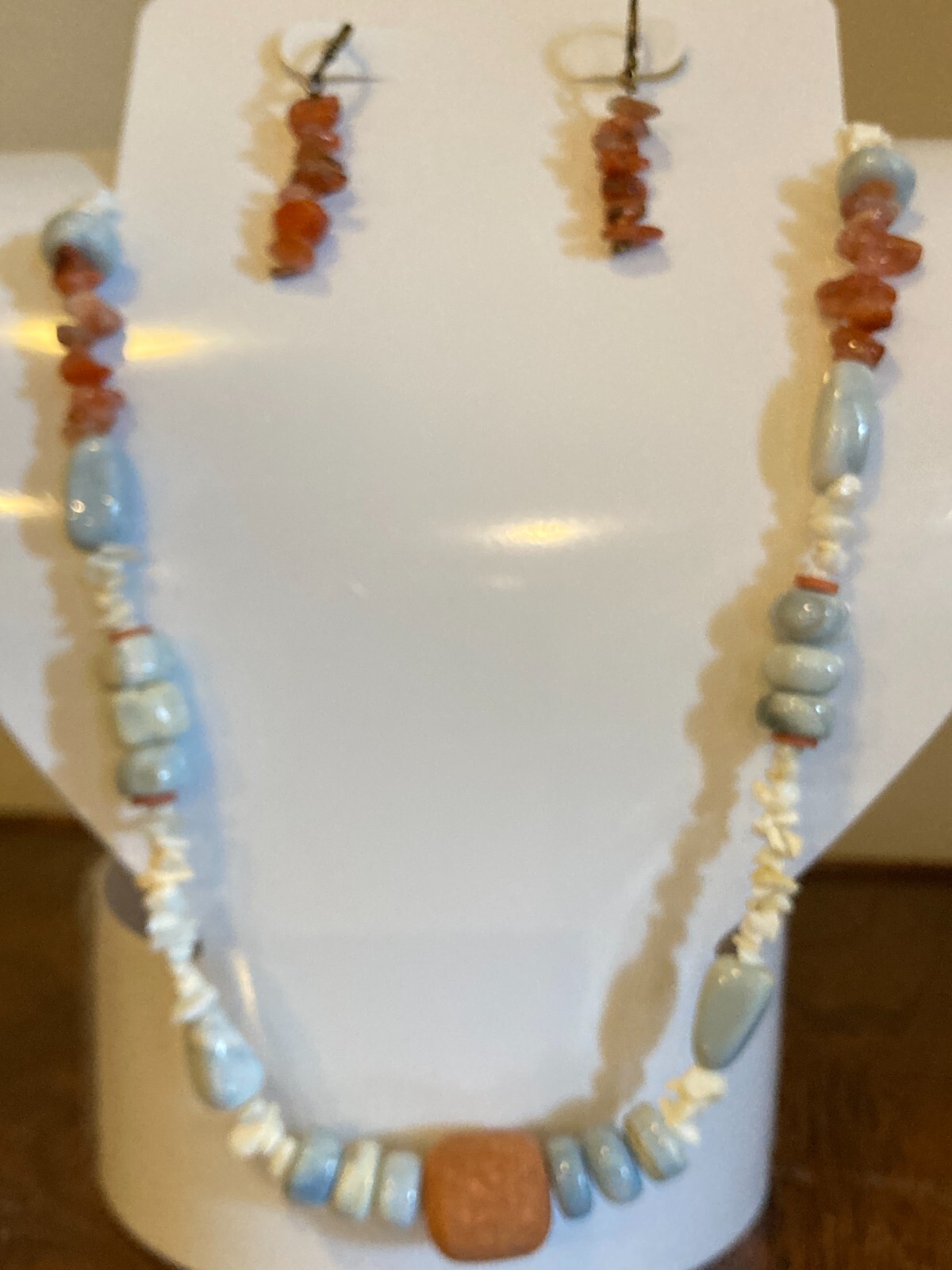 Boho Natural Light Blue Opal & LaceAgate Necklace/Choker & Earring Sets, 16″-20″