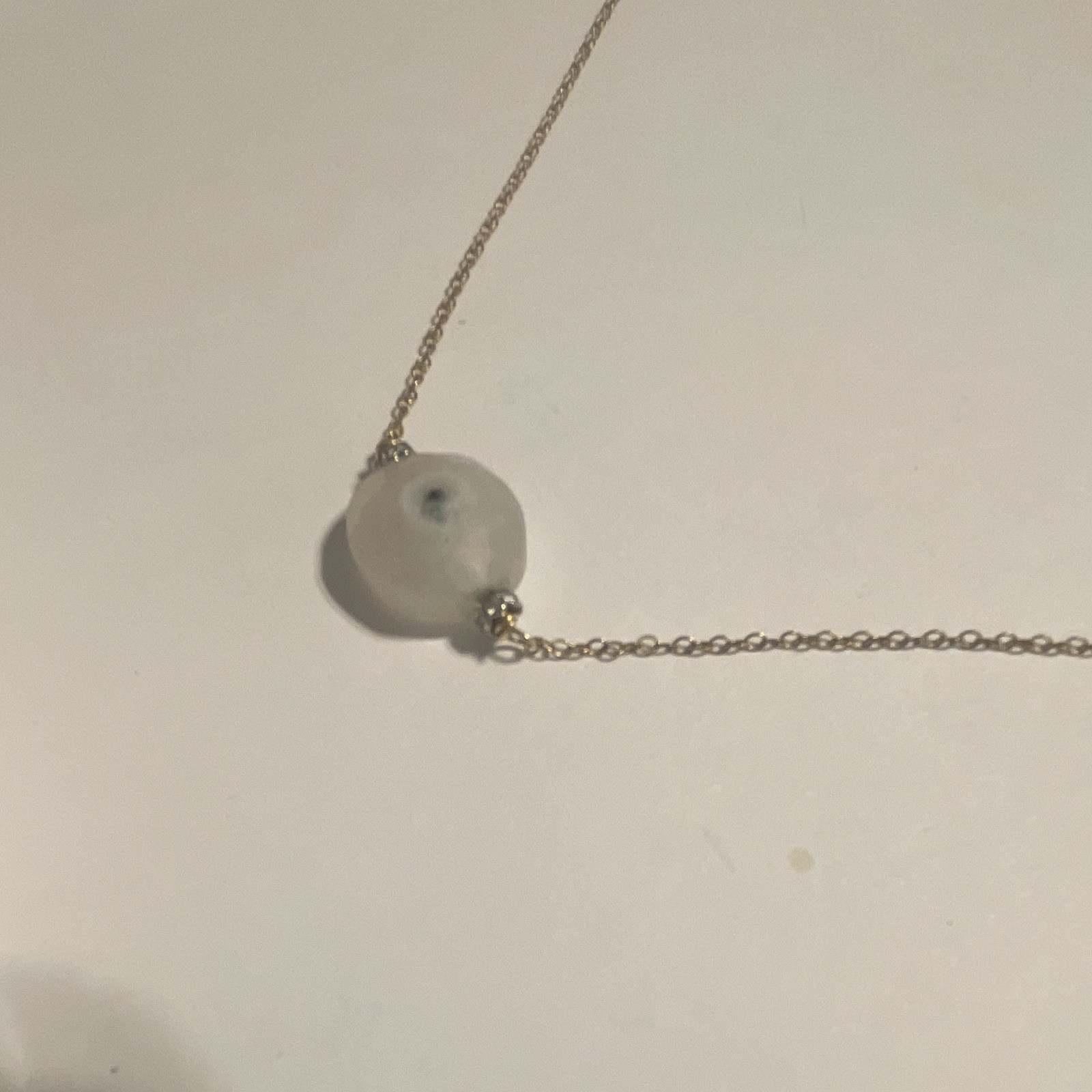 Gold Tone Cable Chain Necklace w/ Round White Agate Stone Charm Pendant
