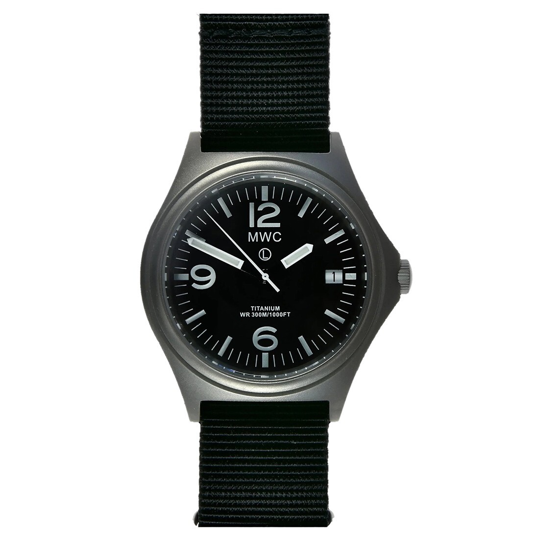 MWC Combat Elite Titanium Quartz Swiss Black Fabric Military Date Men’s Watch