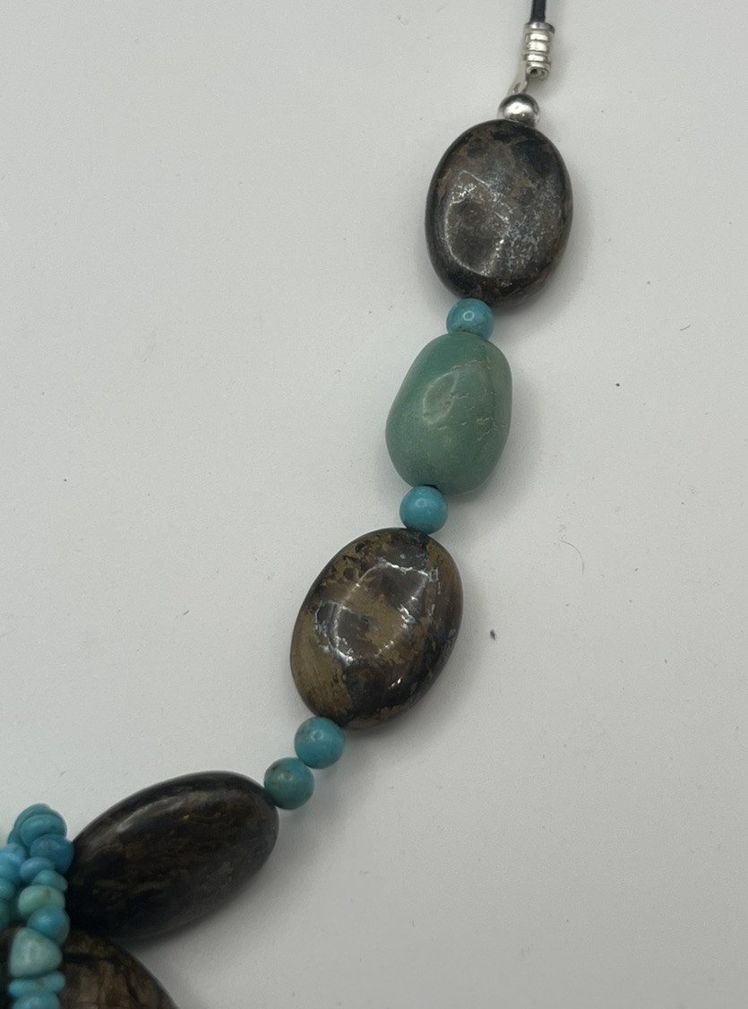 Sterling 925 FAS SOUTHWESTERN BRONZITE & TURQUOISE STONE Cord NECKLACE 16-19”
