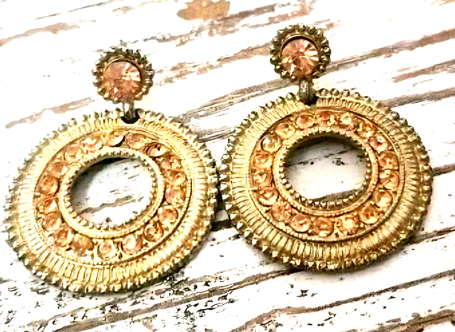 NEW Rose Gold Tone Dangle Drop Round Discs Boho Vintage-Look Statement Earrings