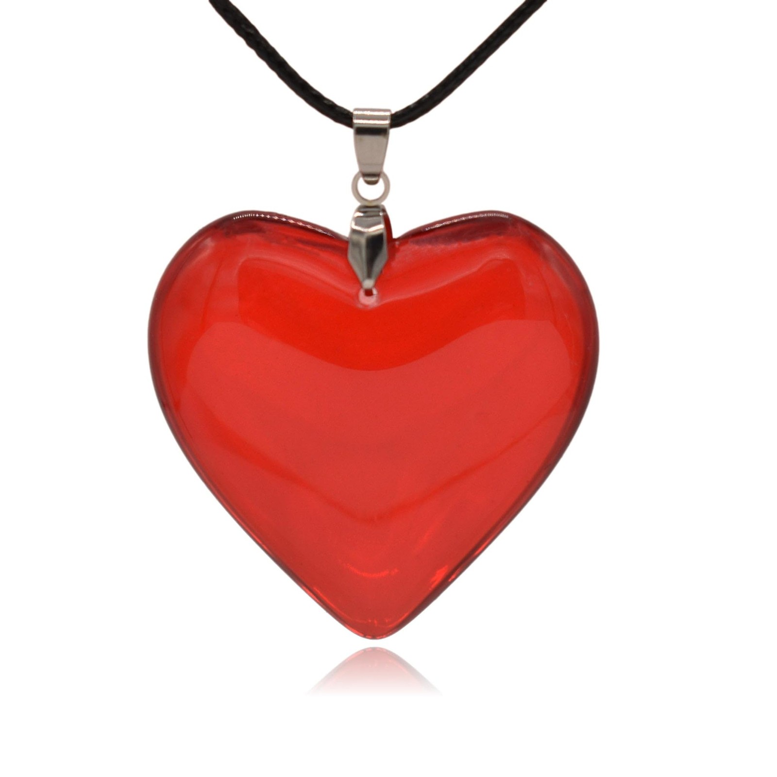 Large Red Semi-Transparent Solid Glass Heart Pendant Necklace (Large Red)