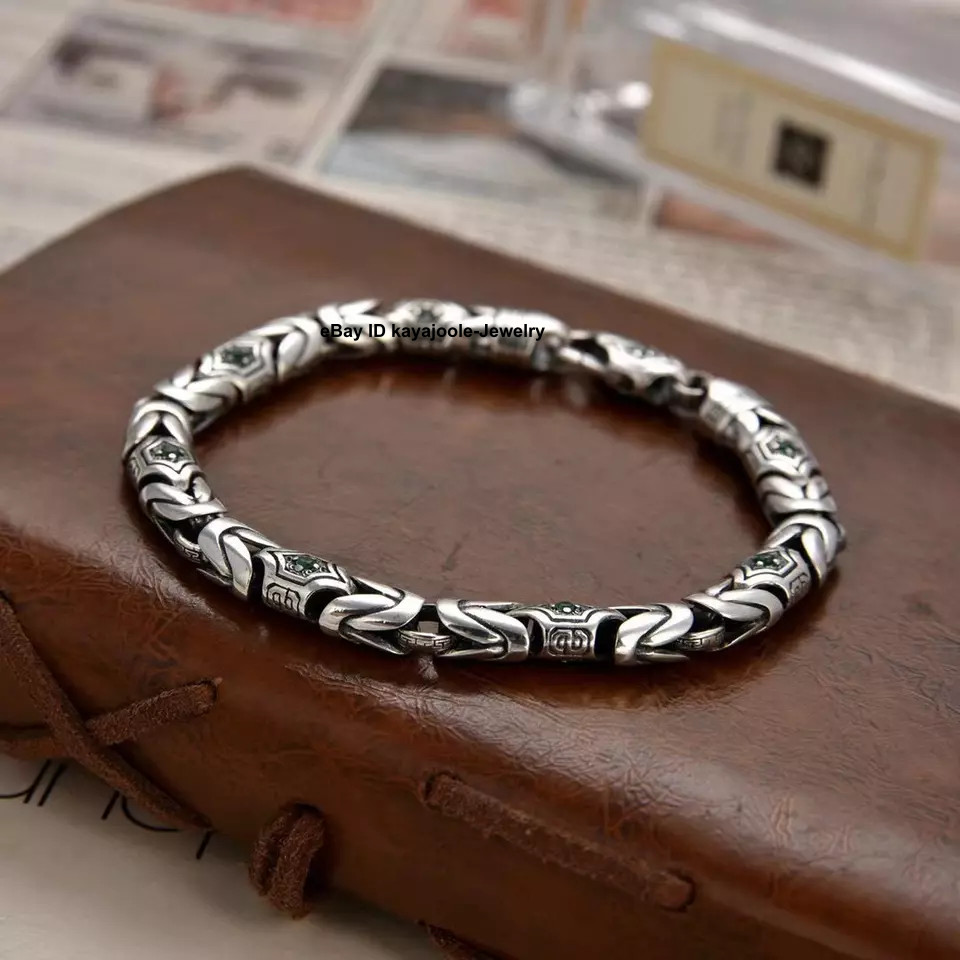 Real 925 Sterling Silver Chain 7mm Byzantine Link Bracelet 25-26g 8.67inch