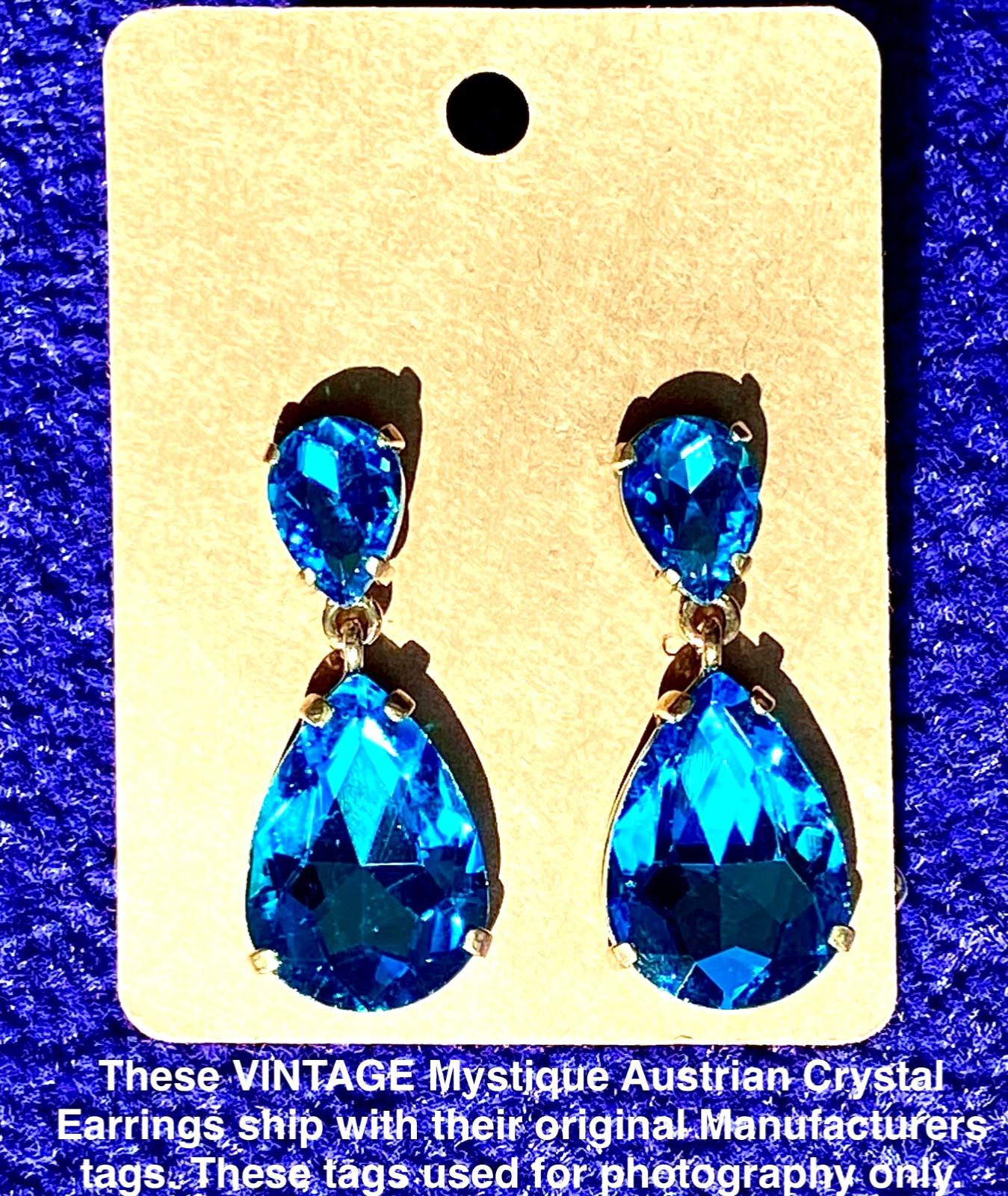 MYSTIQUE TEARDROP PEACOCK AUSTRIAN CRYSTAL GOLD+SLVR STATEMENT EARRINGS NWOT✨VTG