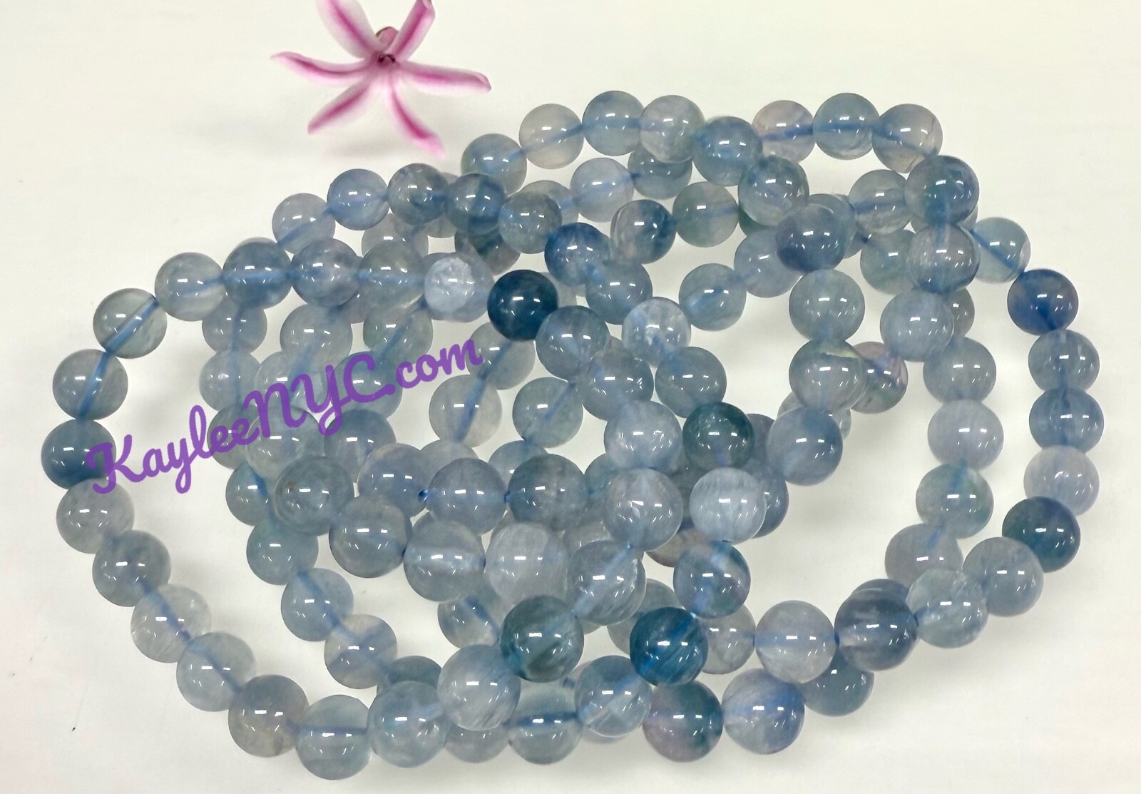 Wholesale 6 Pcs Natural Blue Fluorite 8mm 7.5” Crystal Healing Stretch Bracelet