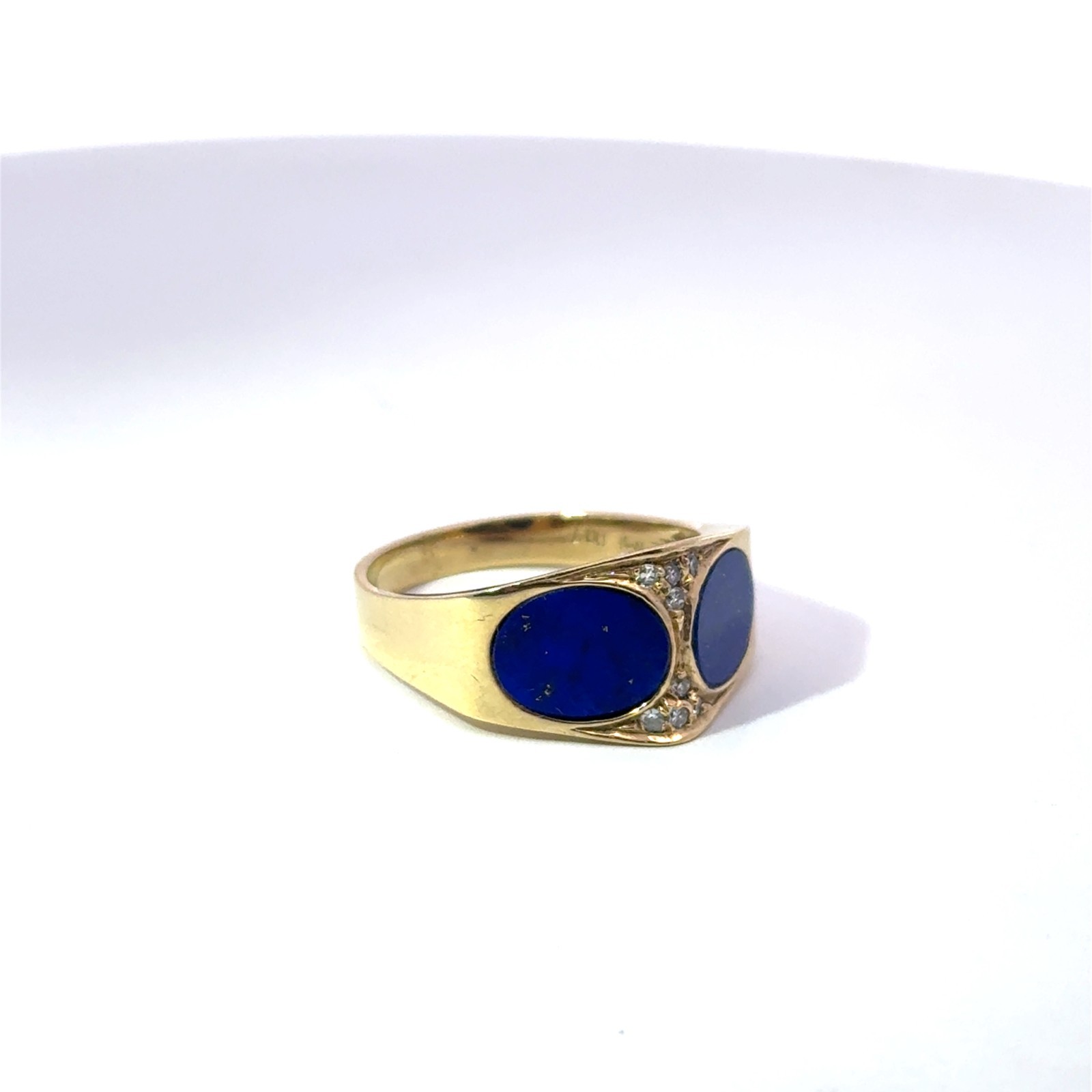 14k Stamped Yellow Gold Vintage Diamond & Lapis Lazuli Ring Size 7.5