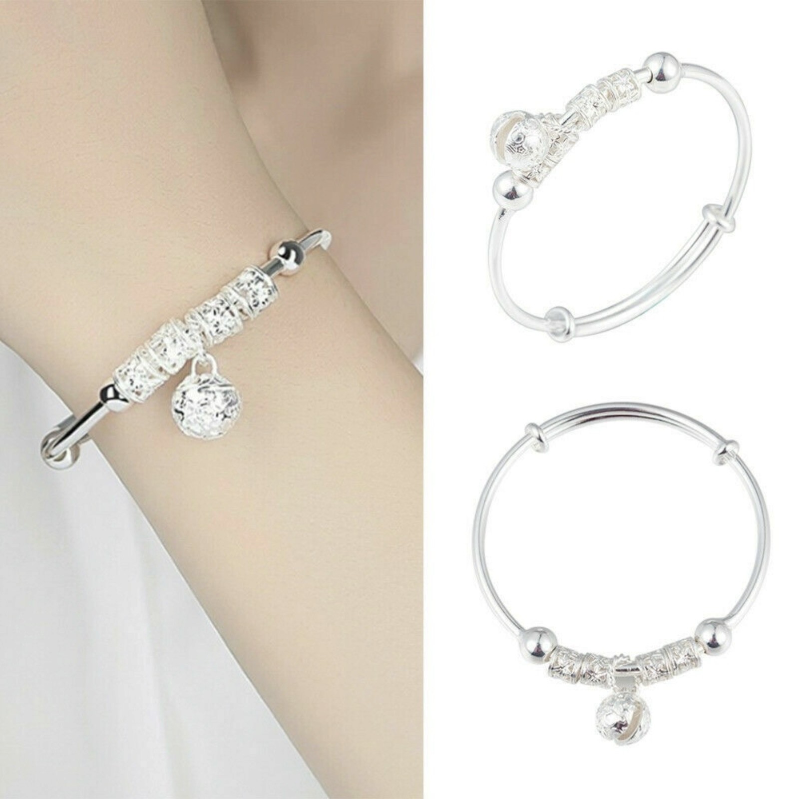 925 Silver women cute Bangle bracelet fashion charm jewelry wedding Gift B94