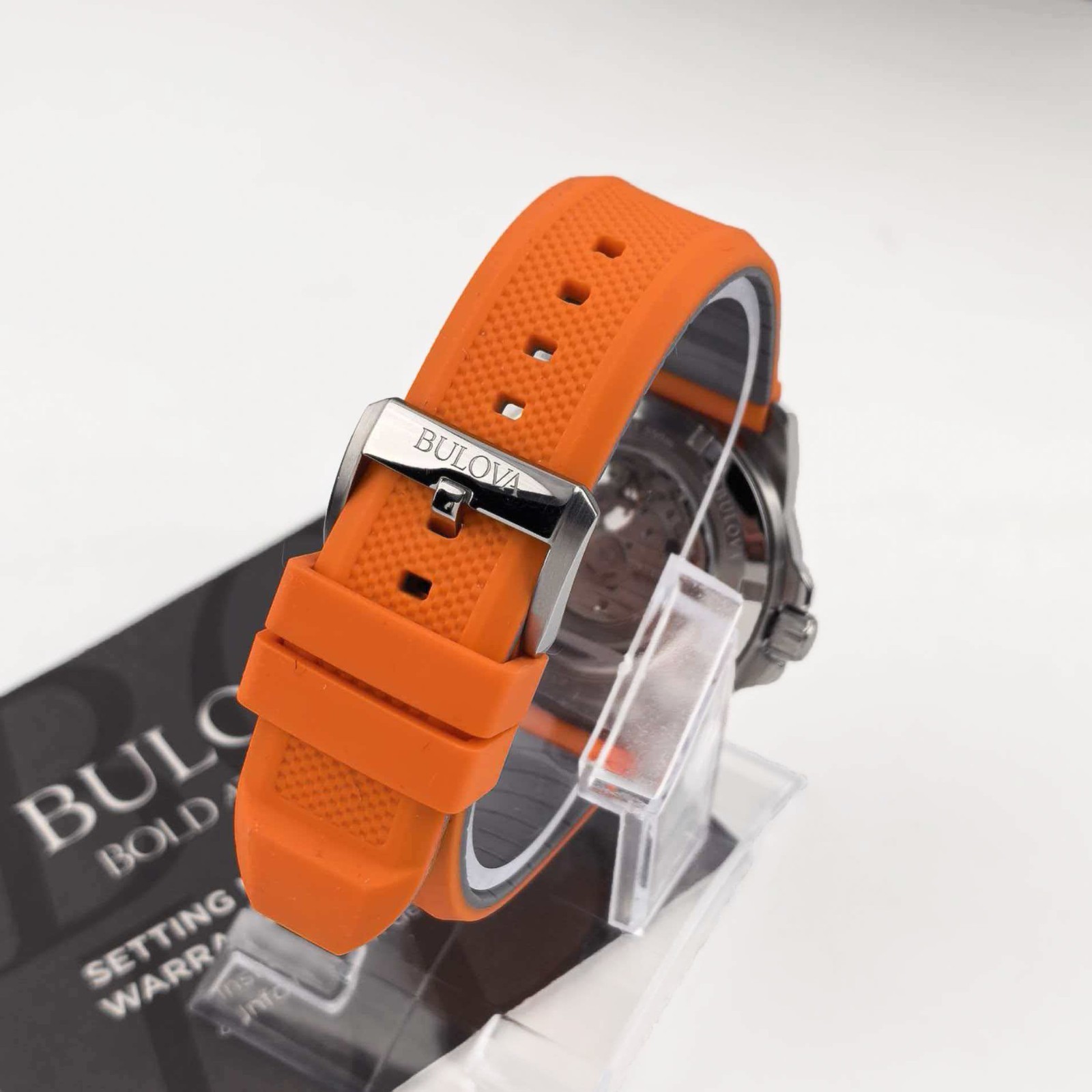 Bulova 98A226 Marine Star Men’s Silver Dial Orange Rubber Strap Automatic Watch
