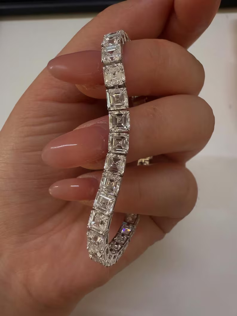 20.00 Ct Asscher Lab Created Diamond Anniversary Bracelet 14K White Gold Plated