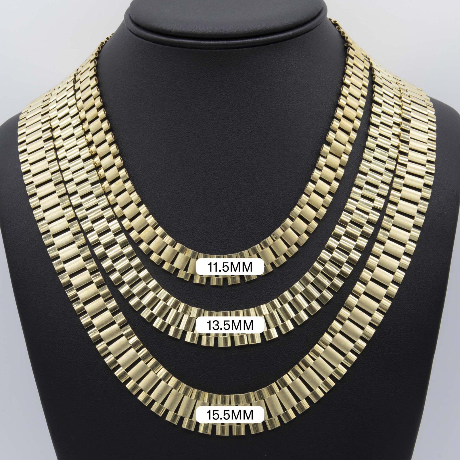 Reversible Rlx Railroad Chain Necklace Real 10K Yellow Gold All Sizes