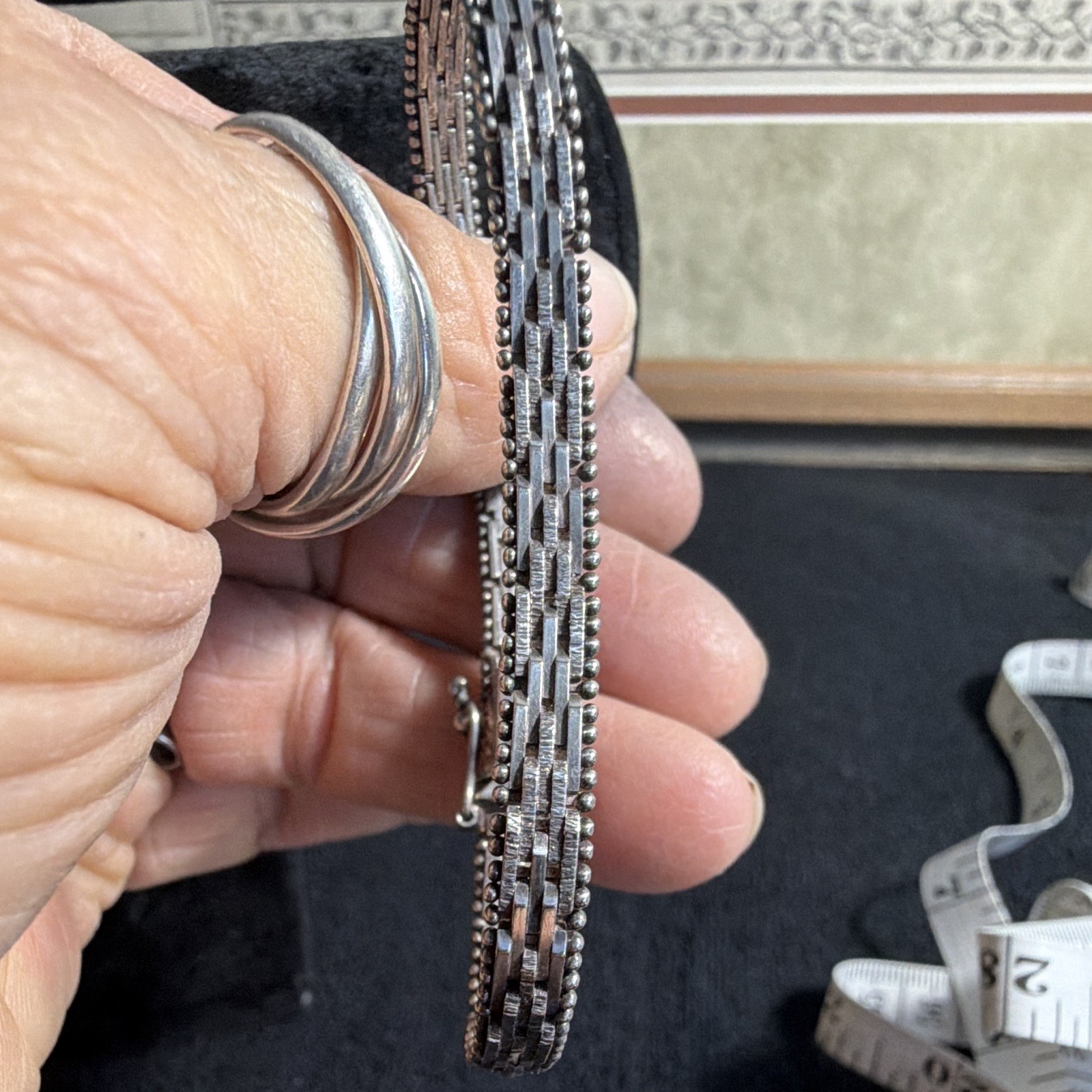 Vtg. Sterling Brick & Bead pattern Bracelet, Box Clasp, No Stone