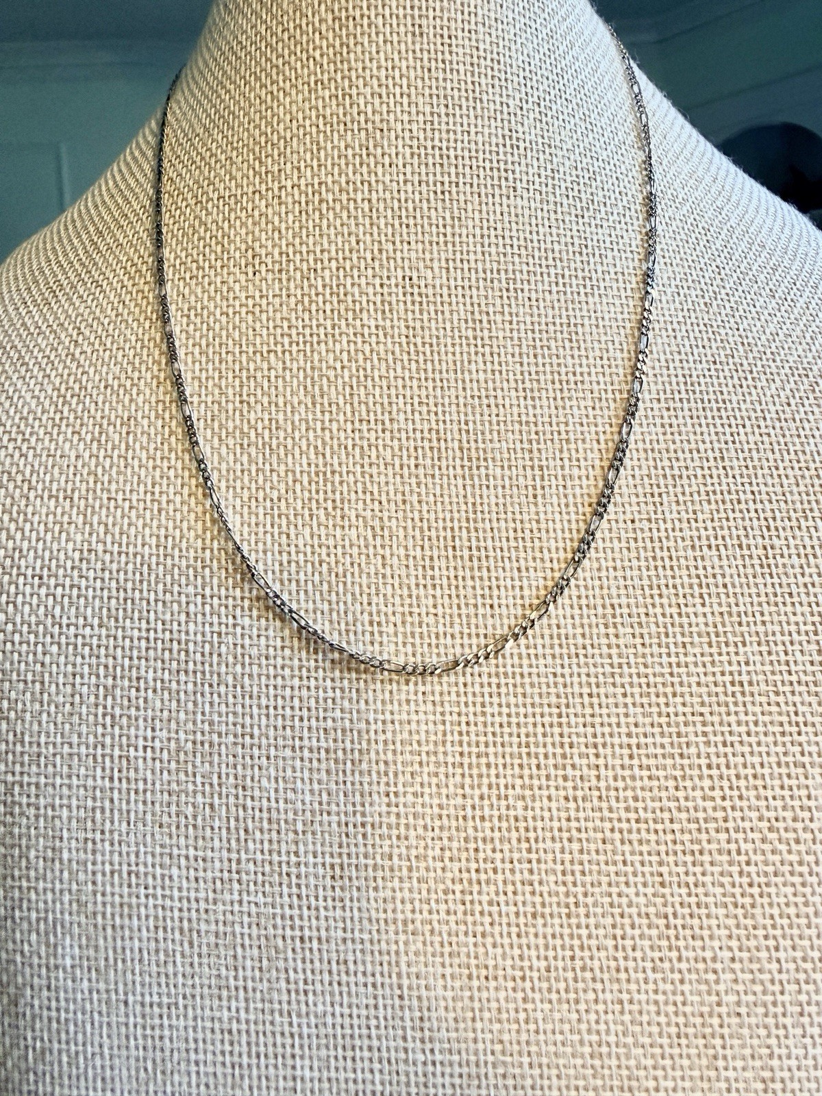 Sterling Silver Necklace. Figaro Link. 17.75in Long 1.8mm Wide. Item Ak