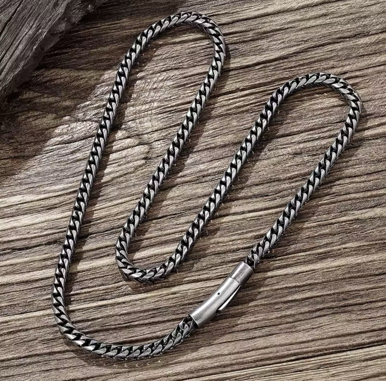 Men’s Black Silver Stainless Steel Viking Wheat Chain Necklace 60cm