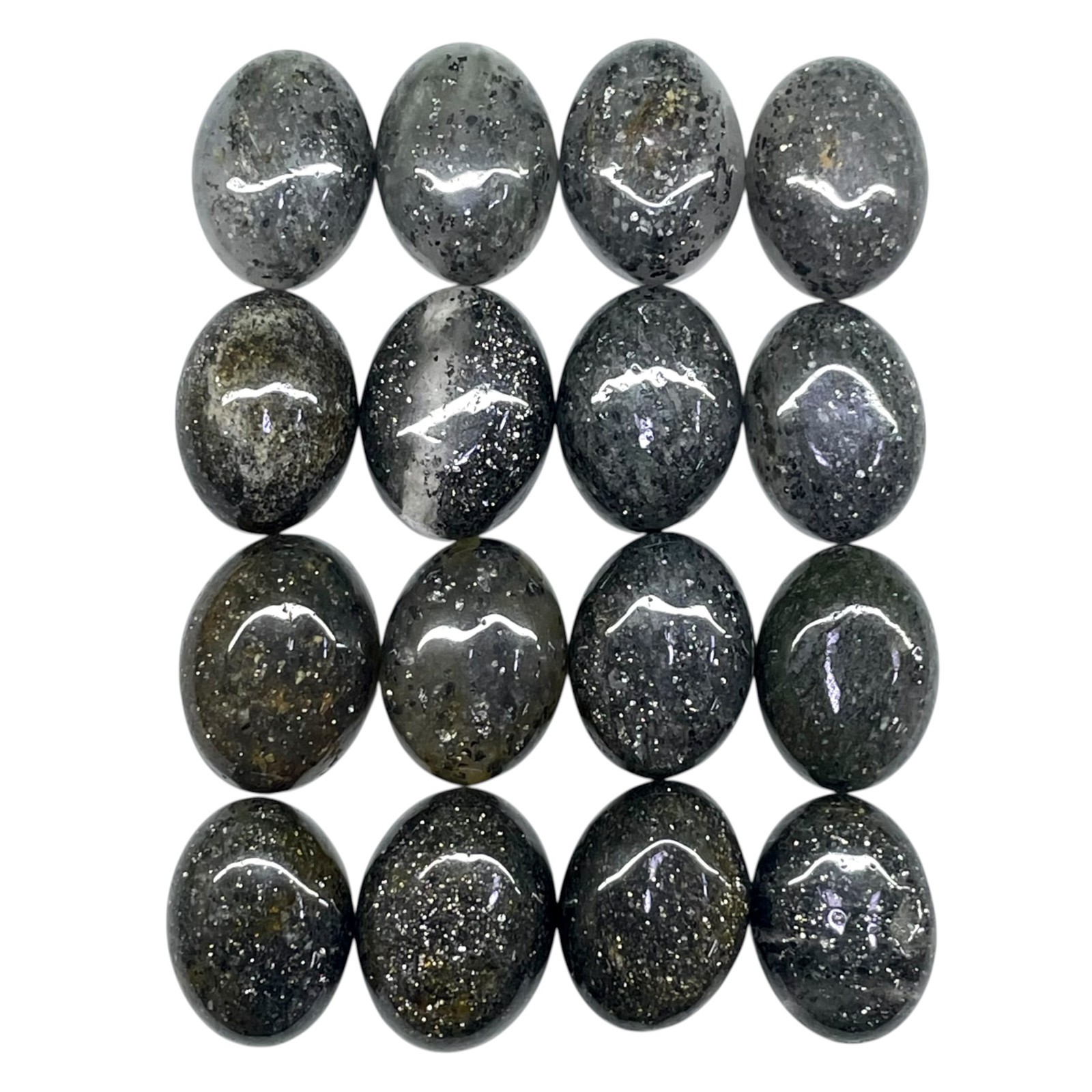 16 Pcs Natural Black Sunstone 20-21mm Loose Cabochon Sparkling Glitter Gemstones