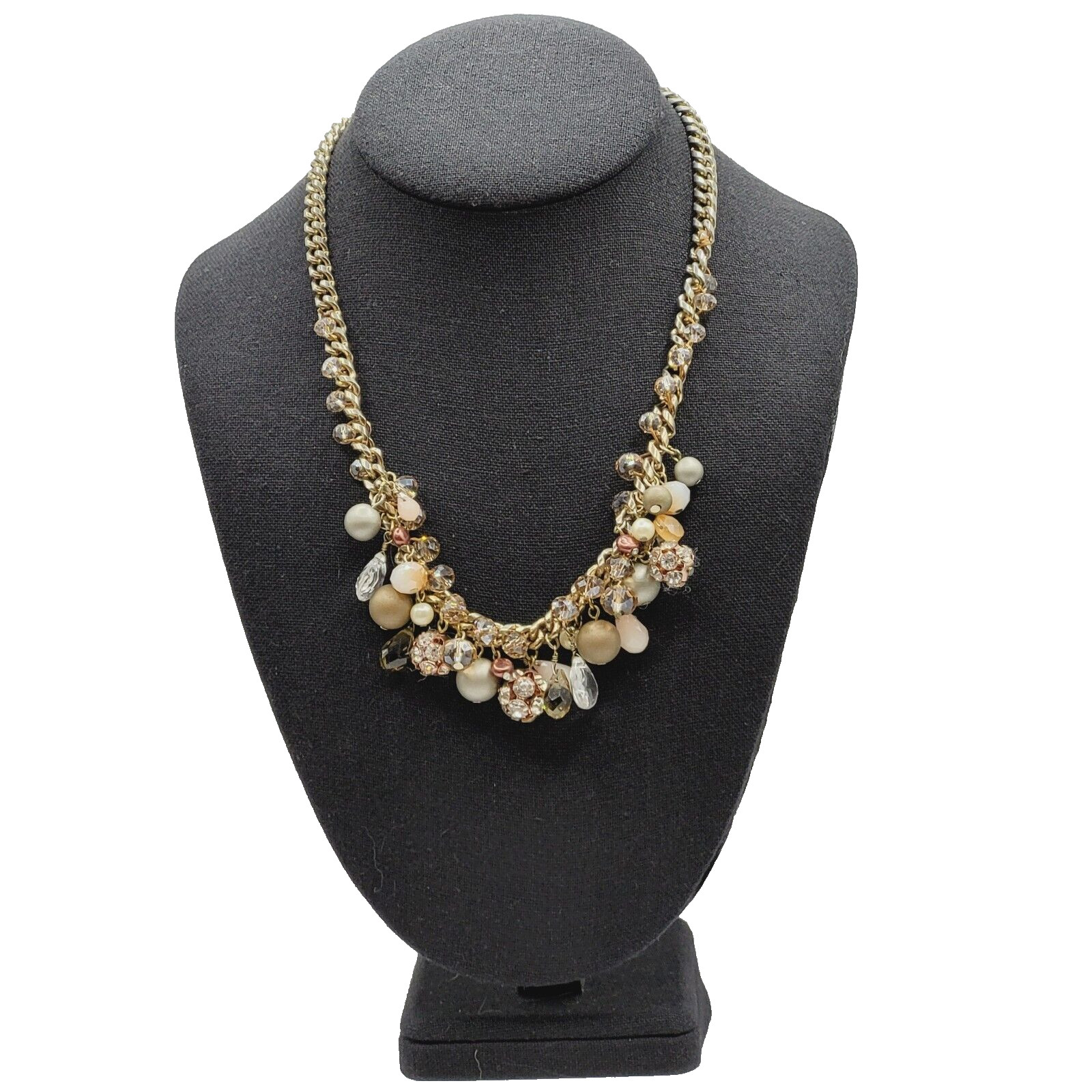 Loft Ann Taylor Sparkling Multi Bead Shape Silver Tone Cluster Necklace Signed