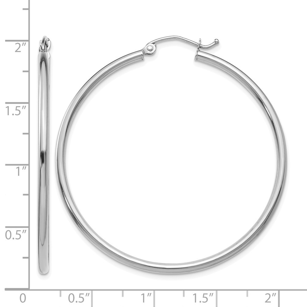 10K White Gold 2MM Thick Medium Classic Hoop Earrings 1.8 Inches