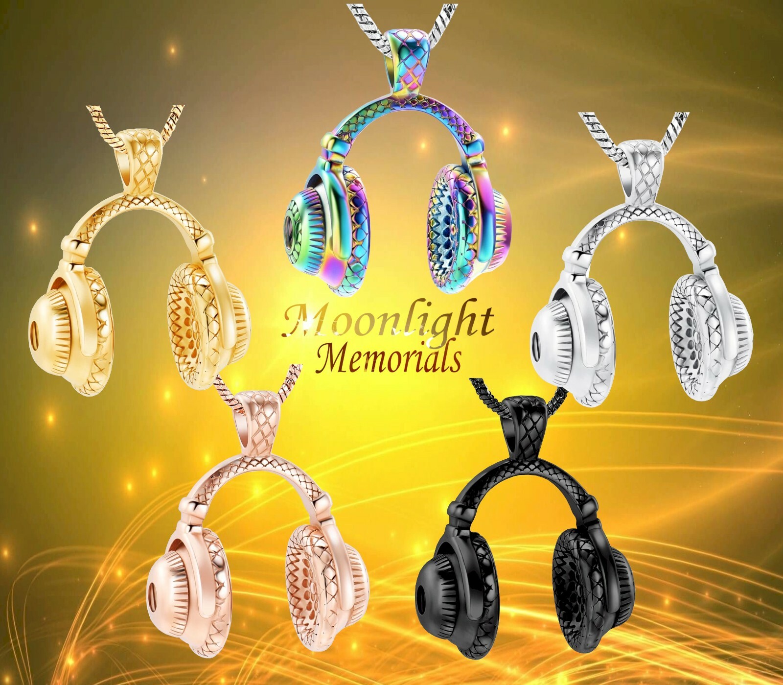 New Headphones Music Dj Urn Keepsake Ashes Silver Memorial Necklace