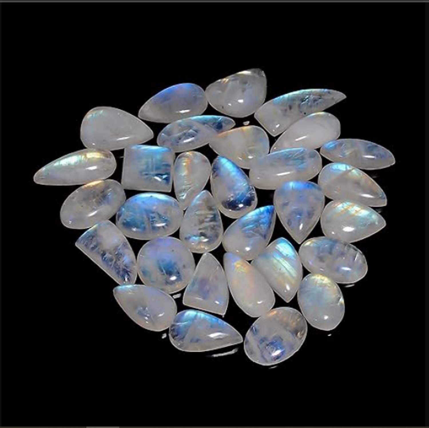 (20 to 22pcs) Natural 400 Cts Rainbow Moonstone Gemstone Wholesale Cabochons Lot