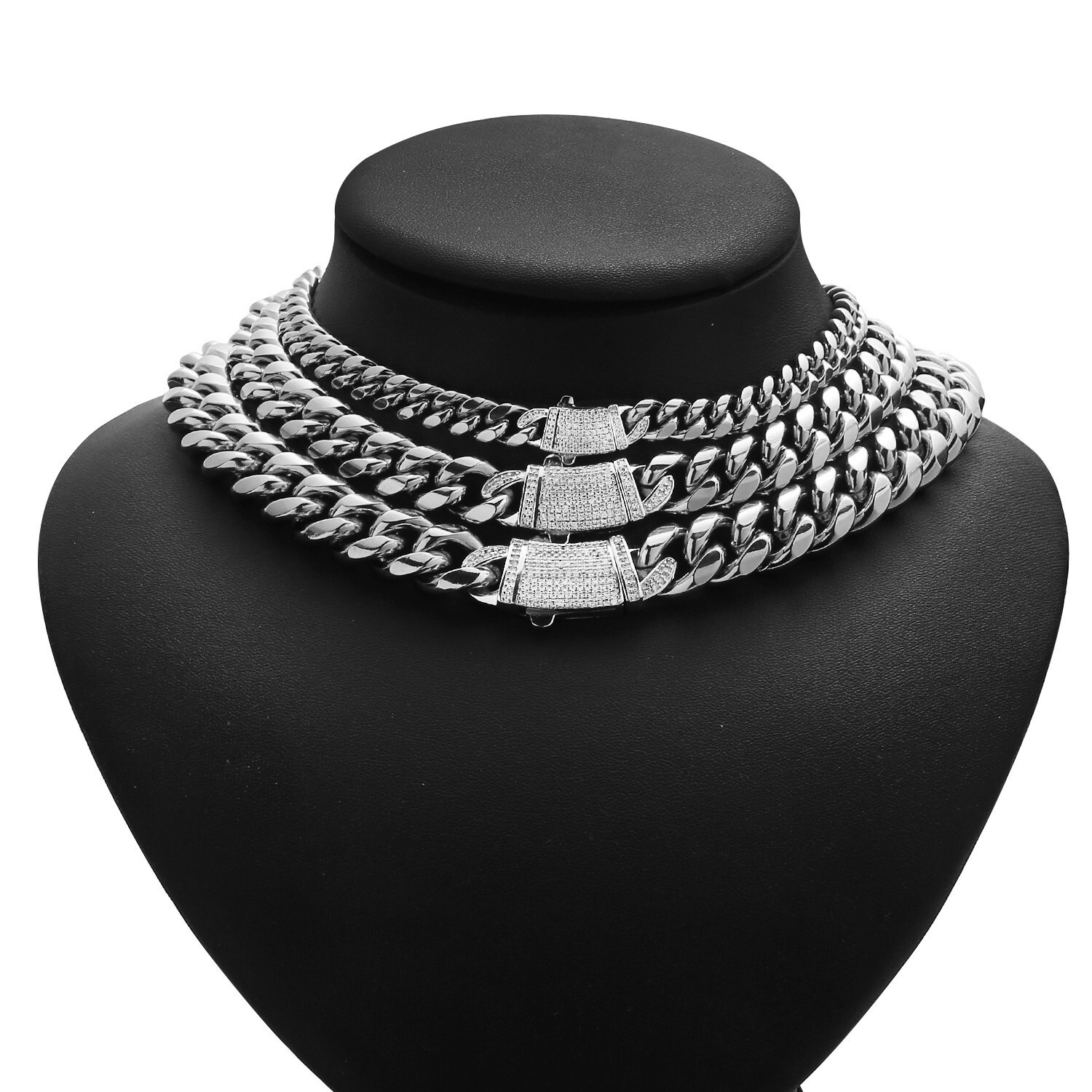 6/8/10/12/14mm Men Women 316L Stainless Steel Cuban Link Chain Necklace CZ Lock