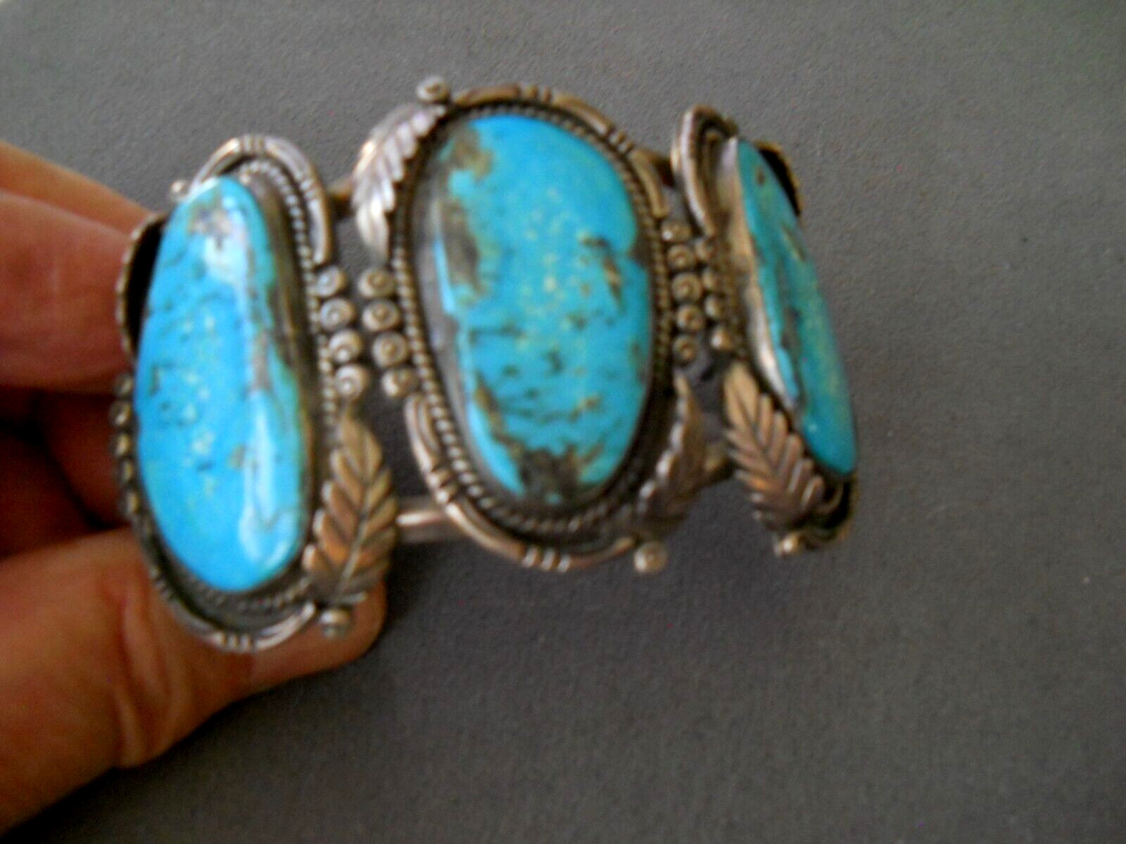 HUGE Native American Rich Blue 2″ Turquoise Sterling Silver Cuff Bracelet 106g!