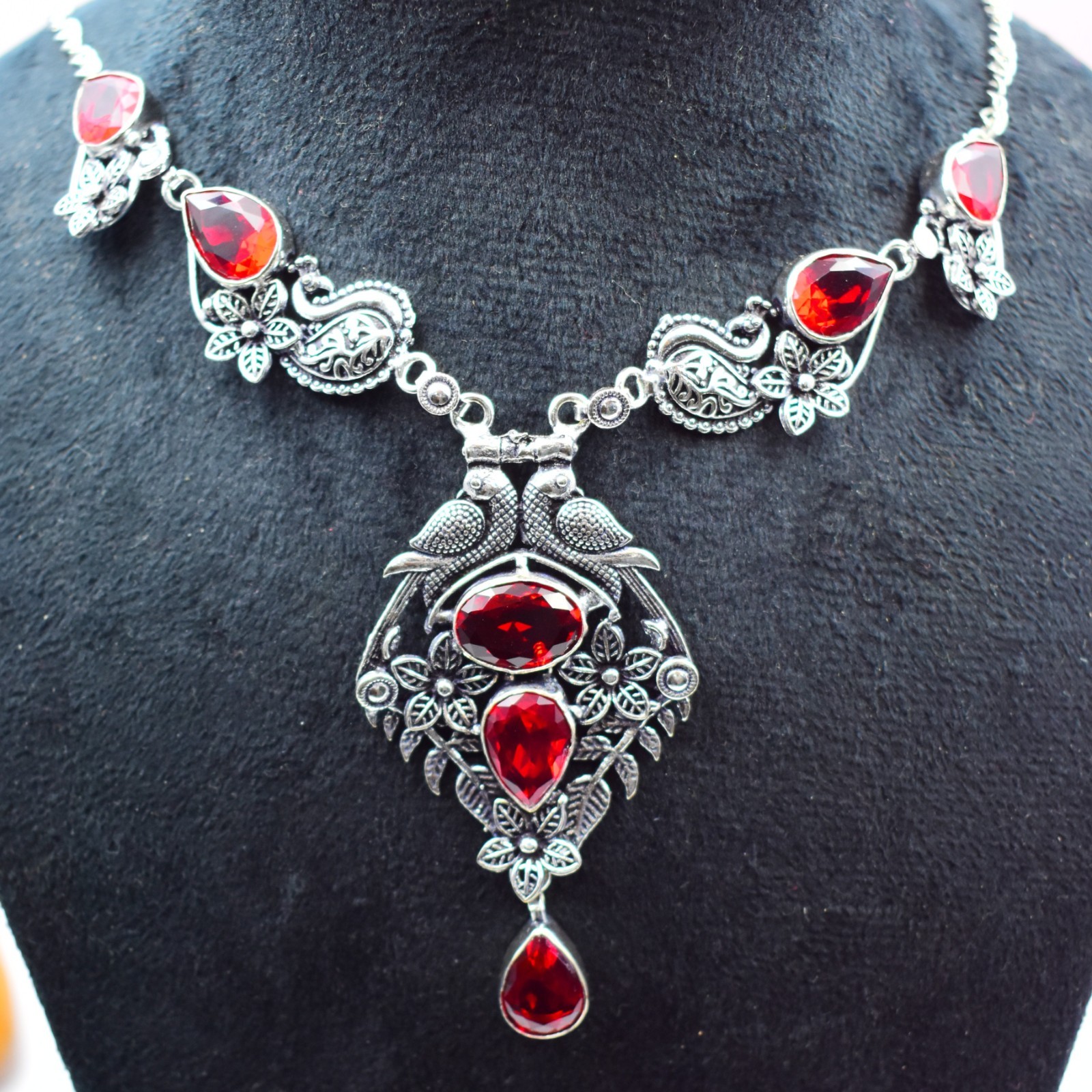 Red Garnet Gemstone Handmade 925 Sterling Silver Jewelry Necklace Sz-17-18″