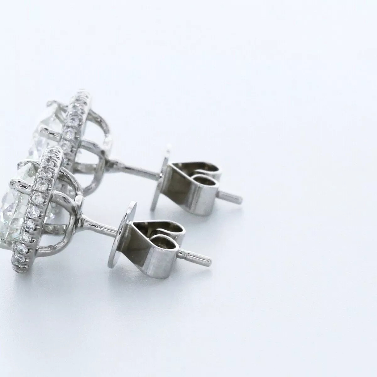 Stud Earrings Solid 14K White Gold Halo 3.07 Carat Round Natural Diamond F SI1