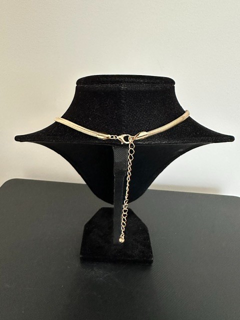Flat Herringbone 3 mm Gold Tone Chain Necklace. 16″ Long with 3″ Extender.