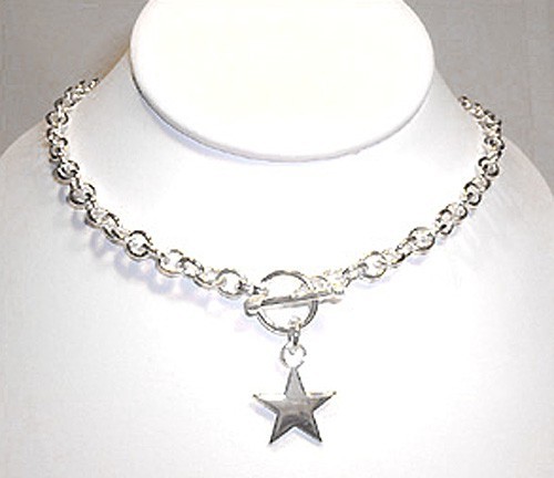 Star Charm Toggle Link Solid Sterling Silver Necklace 20″ (42 grams)