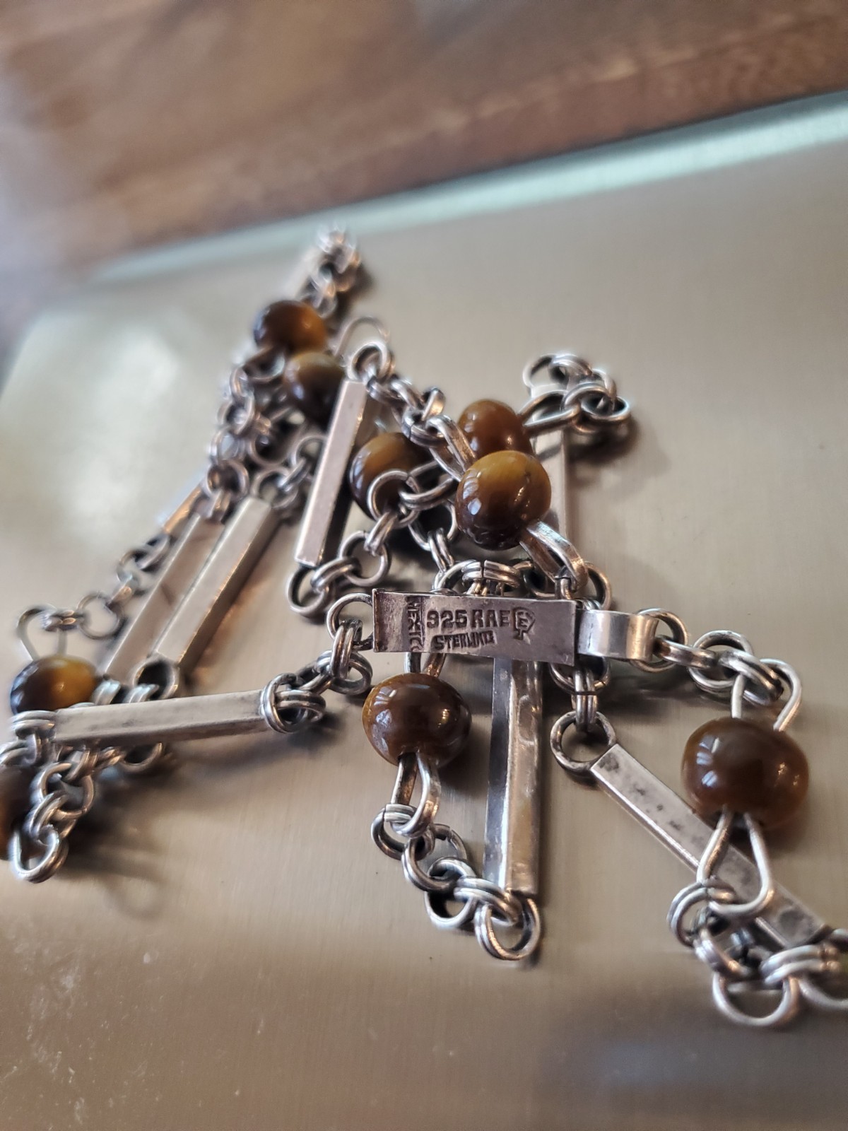 RAE Designer Collier Sterling Silber 925 mit Tigers Eye Kugeln Mexico Jahre