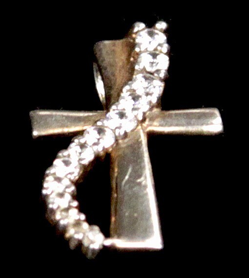 Vintage Bolivia Gold Sterling Silver Rhinestone Methodist Cross Charm Pendant