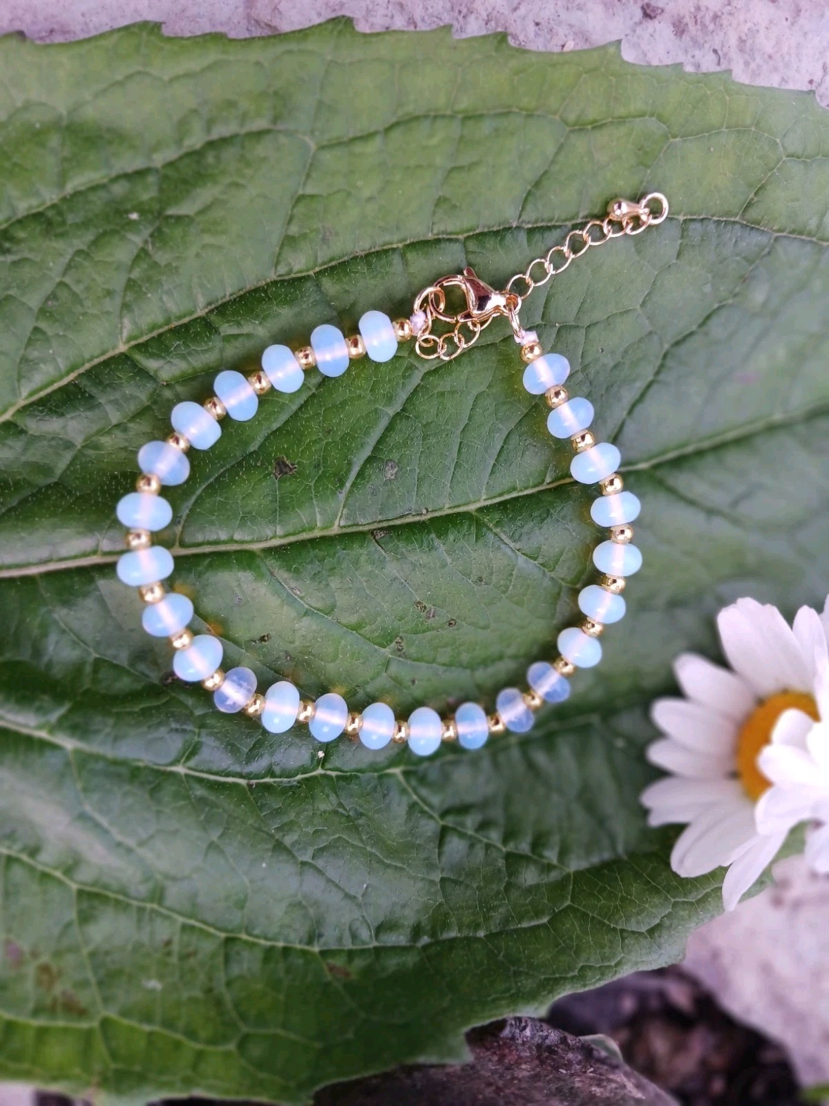 Luminous Opalite Rondelle Beaded Bracelet 20.00ctw Goldtone 7-9″ Adjustable Gift