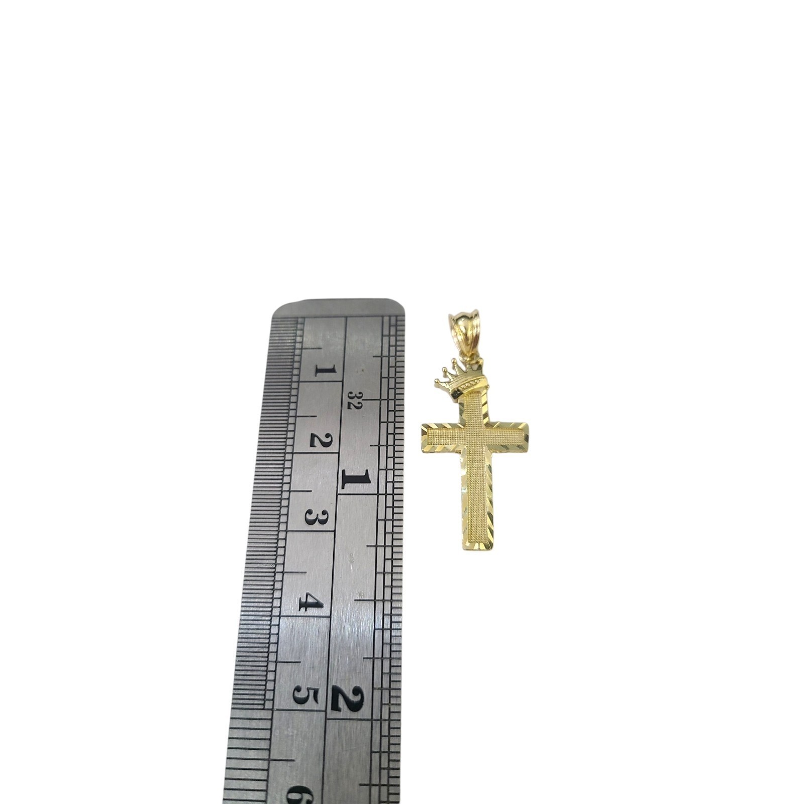 10K Gold 3mm Byzantine Chain Crown Cross Charm Pendant Set 18″-28″ Men Women