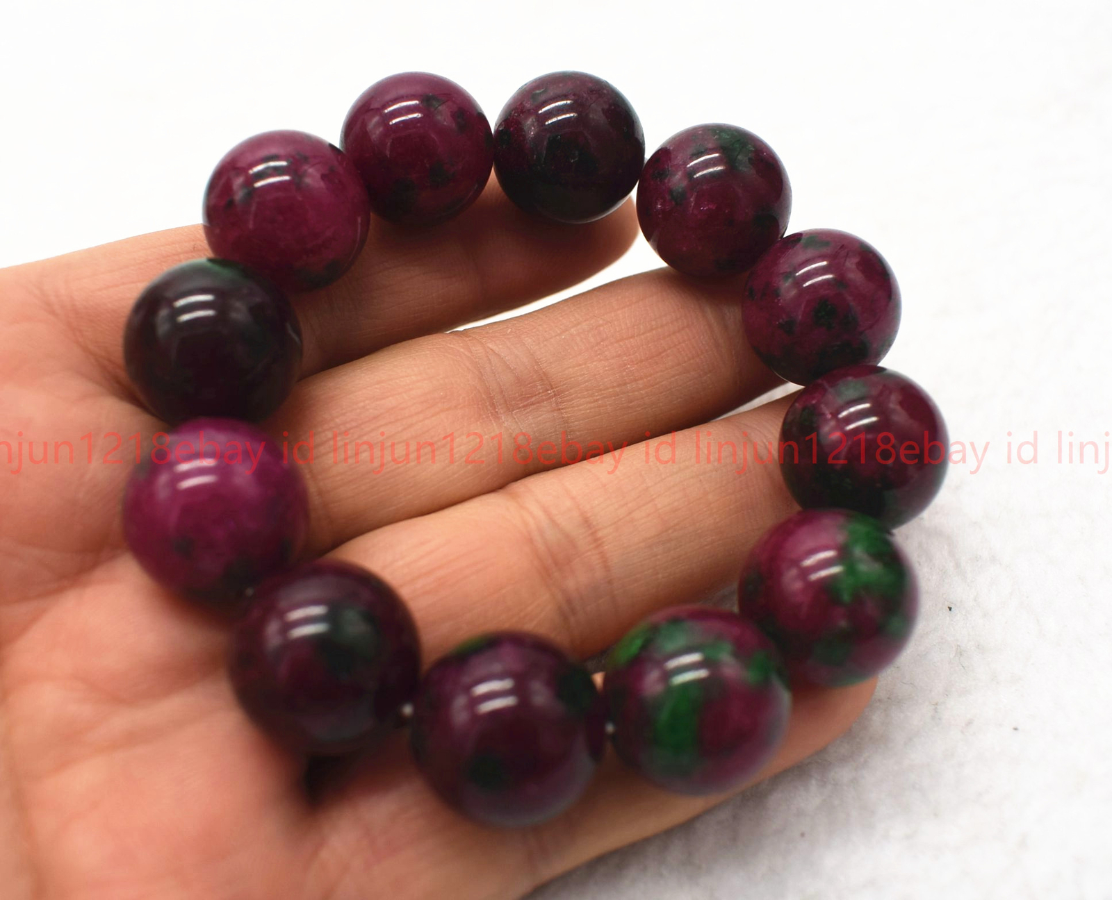 Pretty Natural 6/8/10/12/14mm Red Green Zoisite Gems Round Beads Bracelet 7.5in