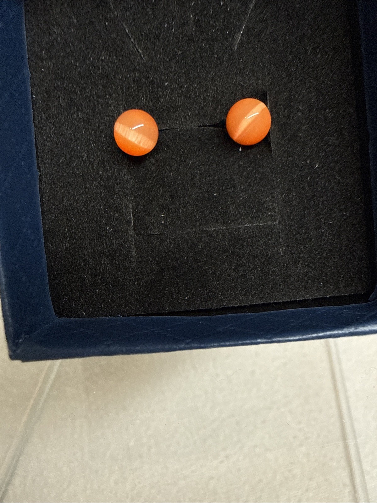 Orange Stone Stud Earrings – Round Minimalist Studs – Gift Box Included