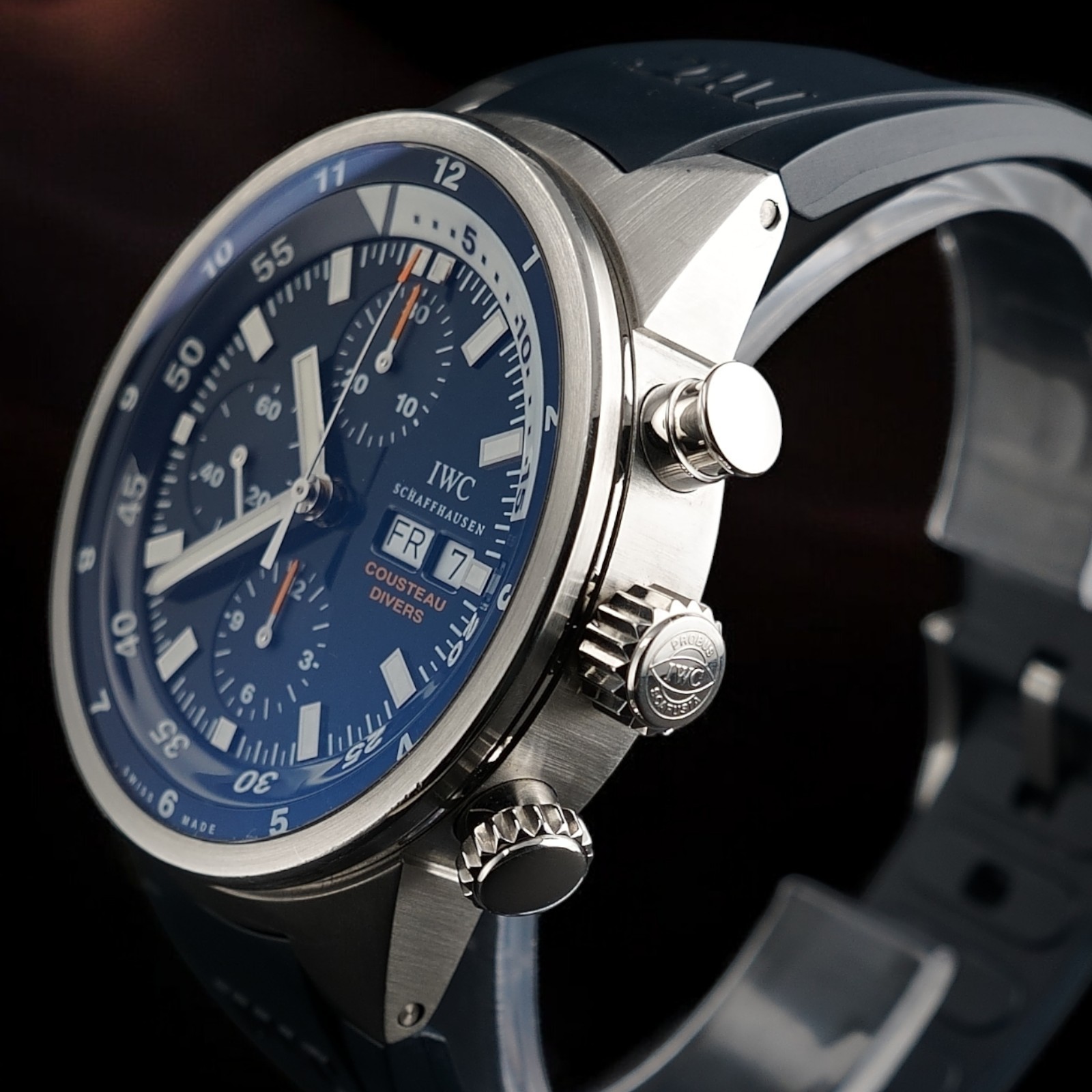IWC Aquatimer Chronograph – 44mm Cousteau IW378201 – Blue Dial – Wood Inlay
