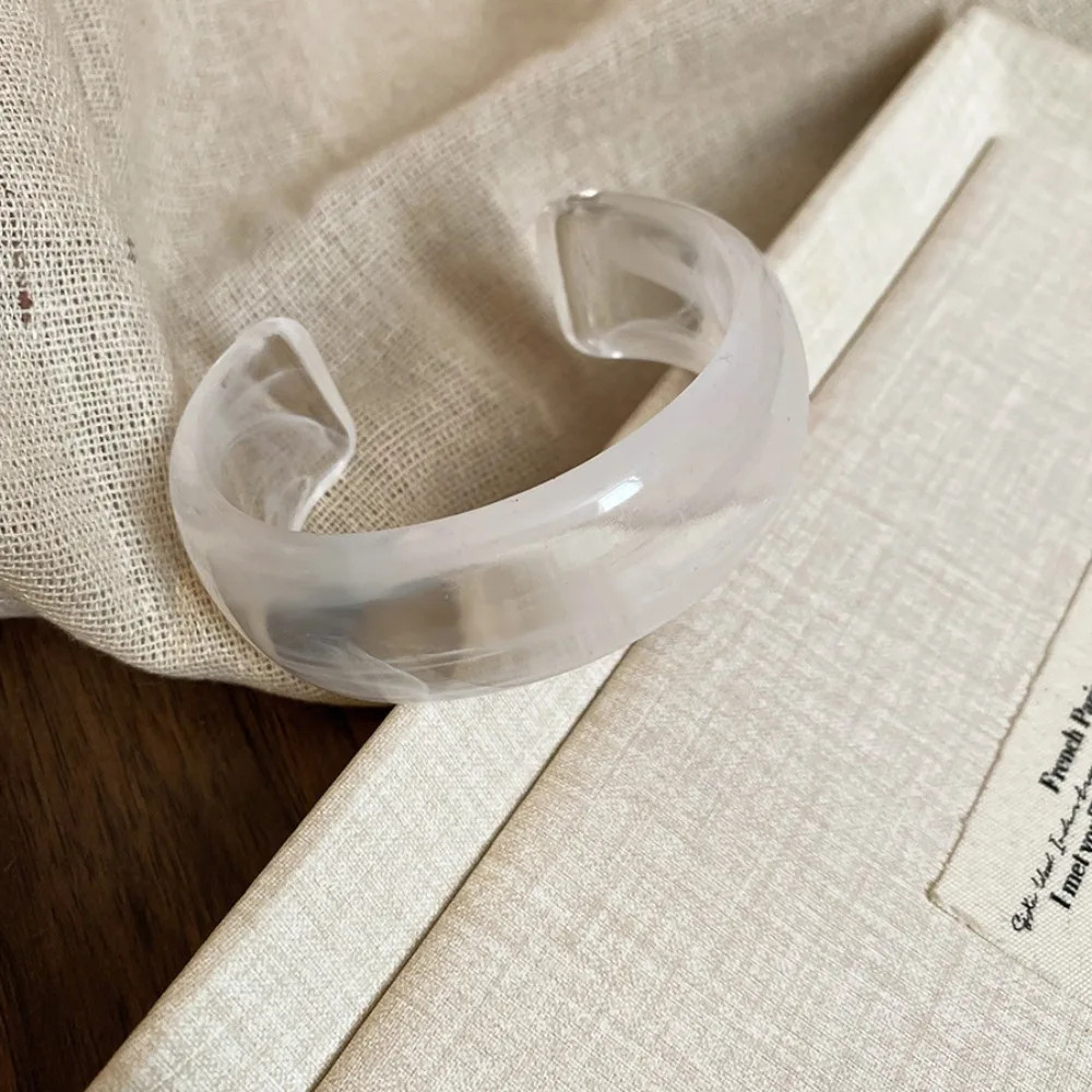 Acrylic Resin Open Cuff Bangle Women Irregular Round Layered Strand Jewelry