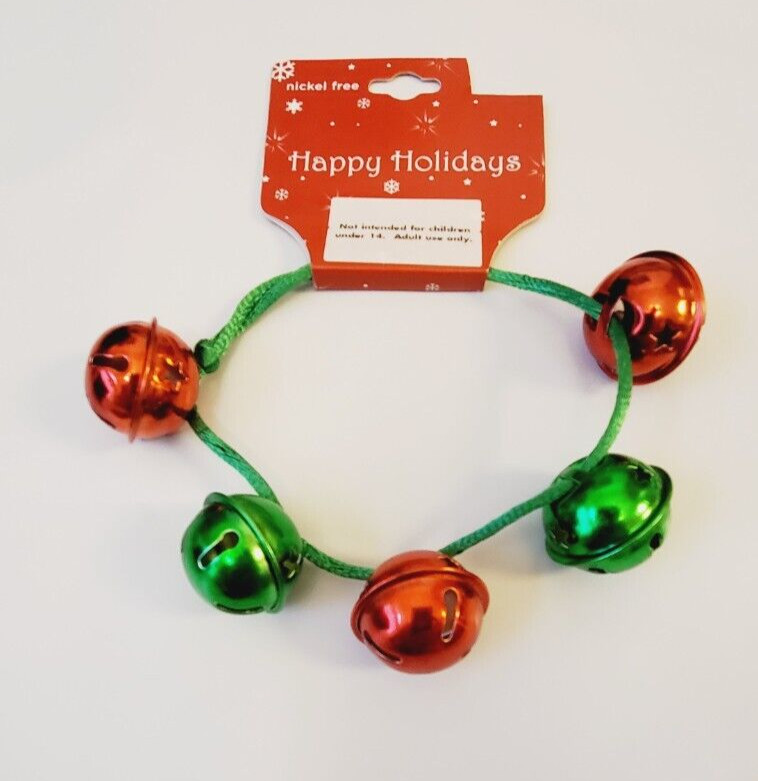 Happy Holidays Adult Jingle Bell Bracelet Green Red Metal Metal Bells New