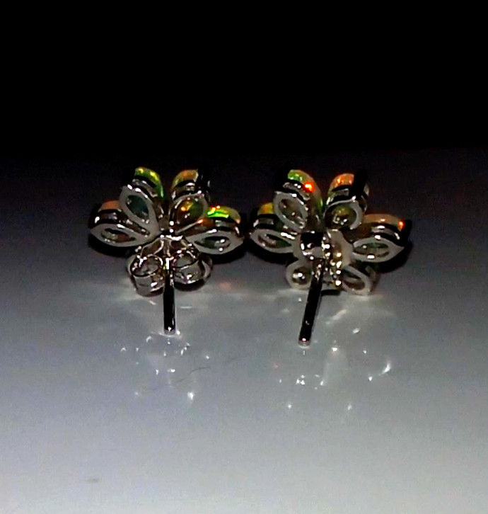 🔥🔥🔥Timeless Beautiful Rainbow FIRE OPAL Flower Silver & Gold Stud Earrings
